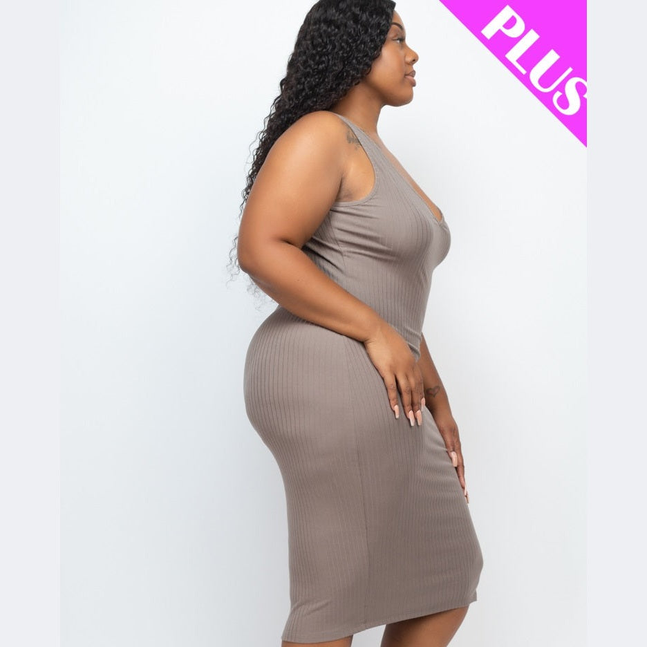 Plus Size Ribbed Sleeveless Bodycon Dress