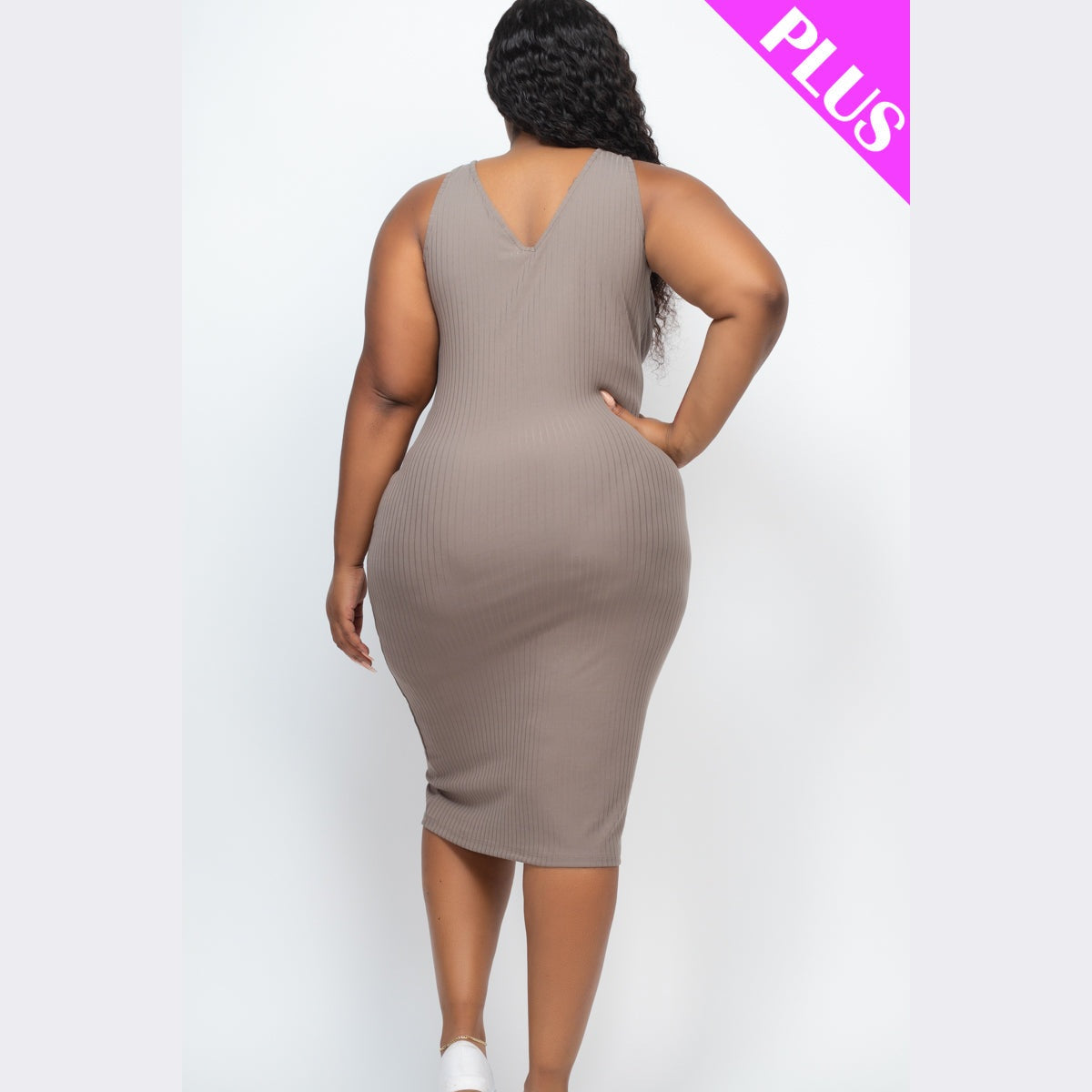 Plus Size Ribbed Sleeveless Bodycon Dress