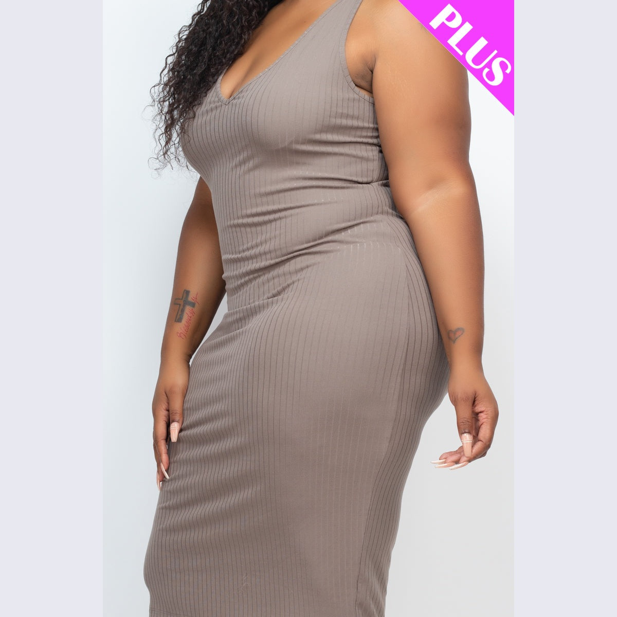 Plus Size Ribbed Sleeveless Bodycon Dress