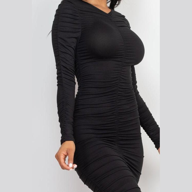 Ruched Long Sleeve Midi Dress