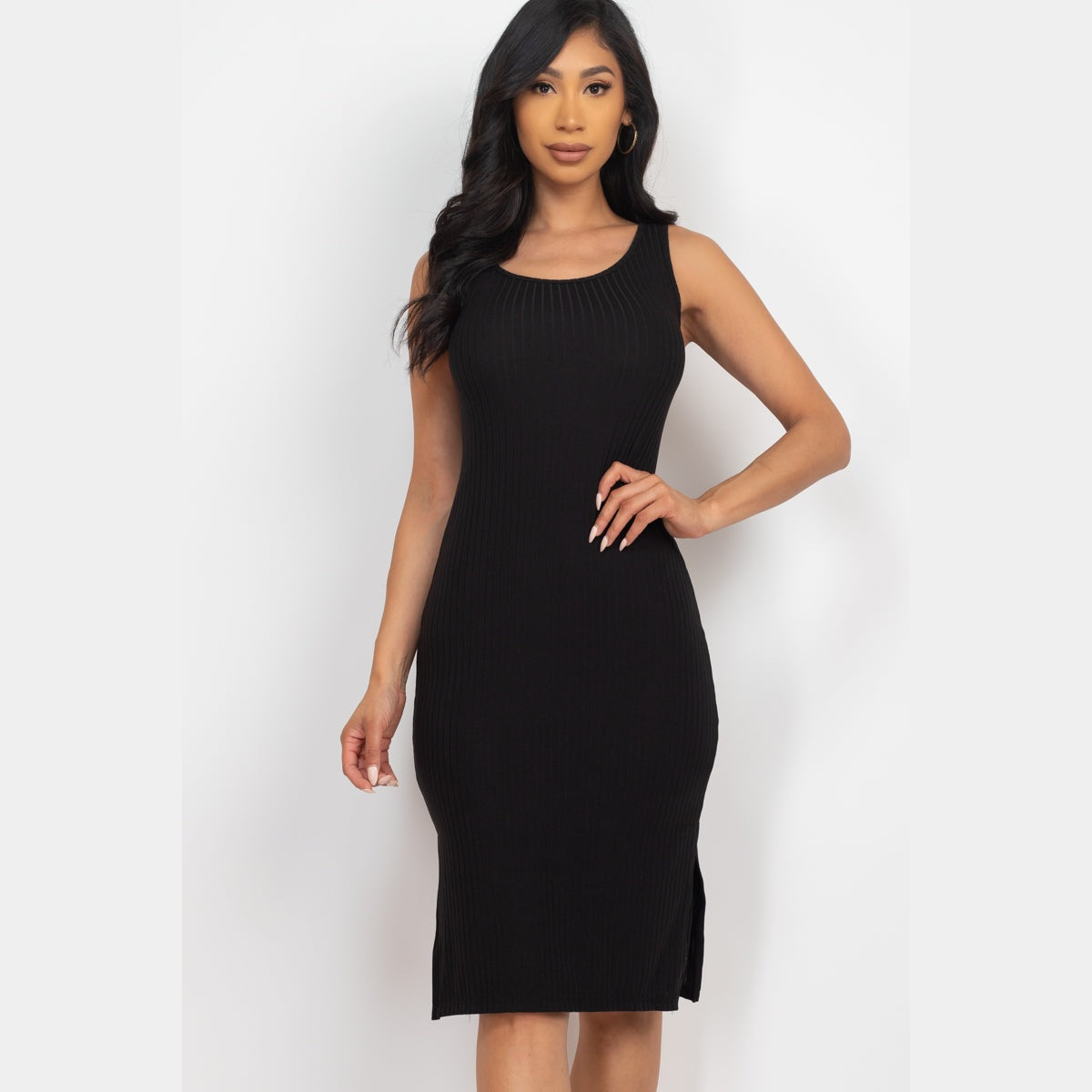 Ribbed Side Slit Tank Dress