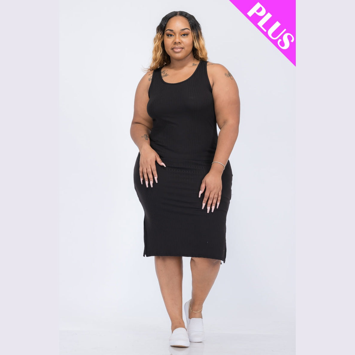 Plus Size Ribbed Side Slit Tank Dress