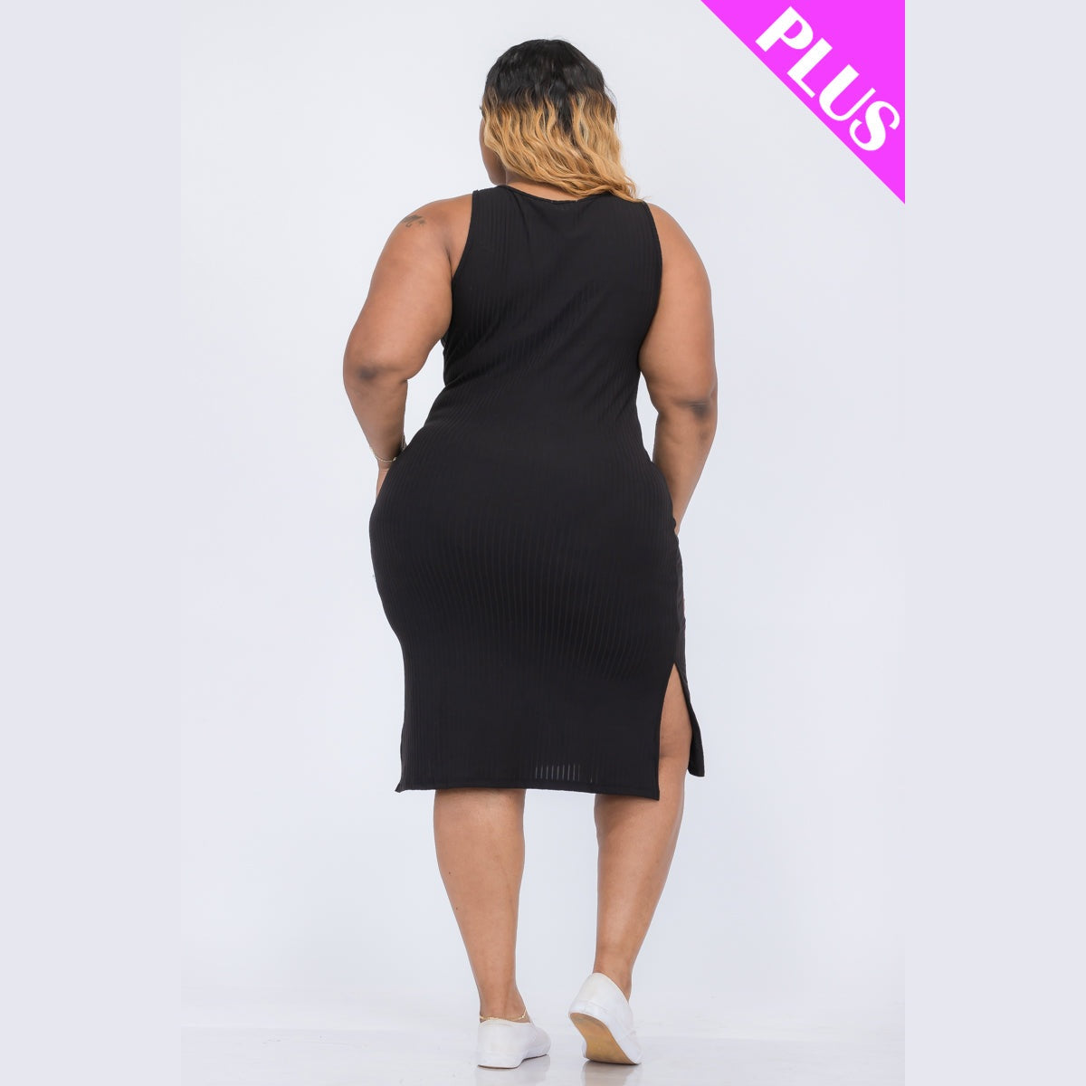 Plus Size Ribbed Side Slit Tank Dress
