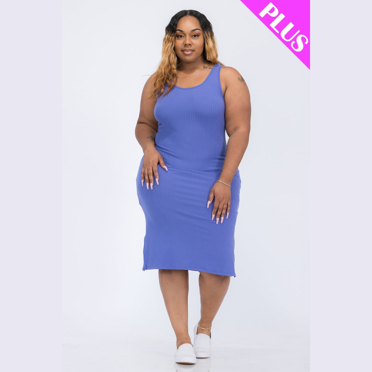Plus Size Ribbed Side Slit Tank Dress