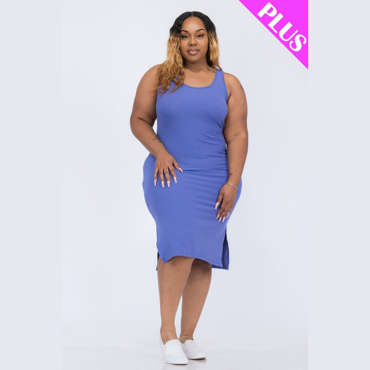 Plus Size Ribbed Side Slit Tank Dress