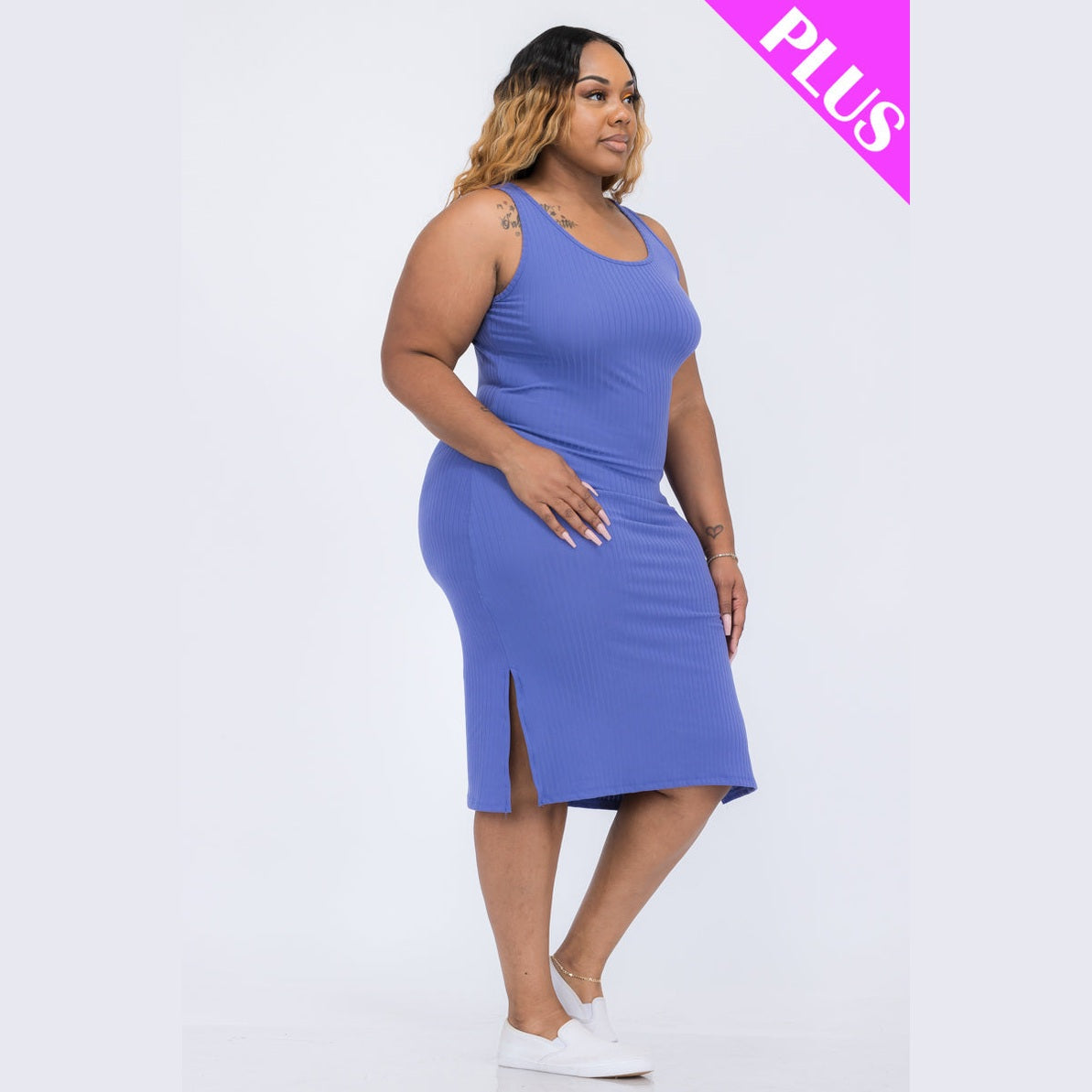 Plus Size Ribbed Side Slit Tank Dress