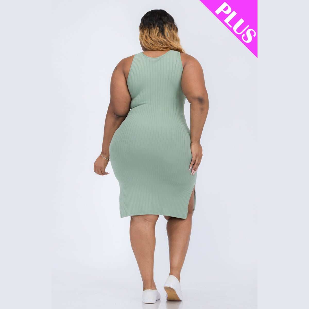 Plus Size Ribbed Side Slit Tank Dress