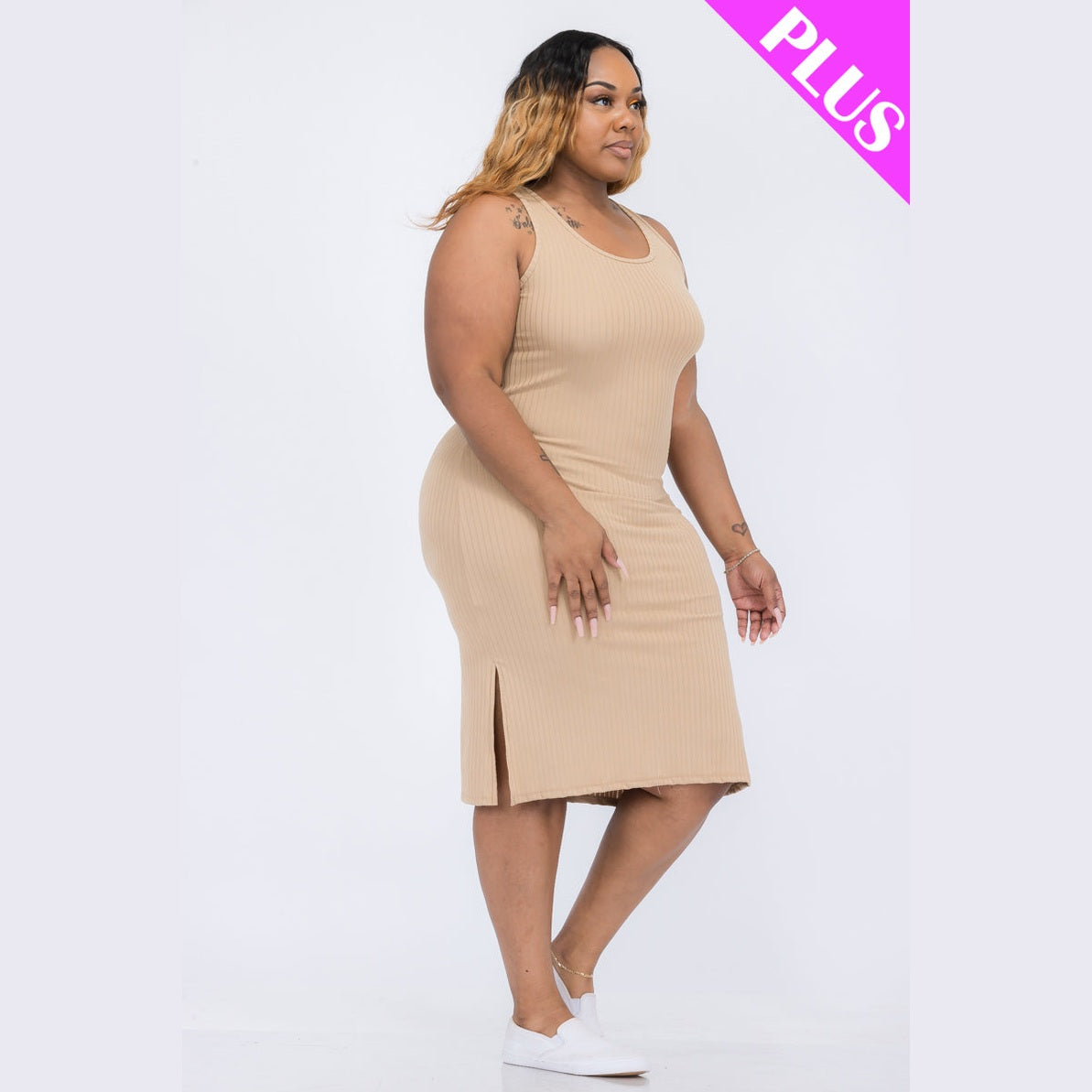 Plus Size Ribbed Side Slit Tank Dress