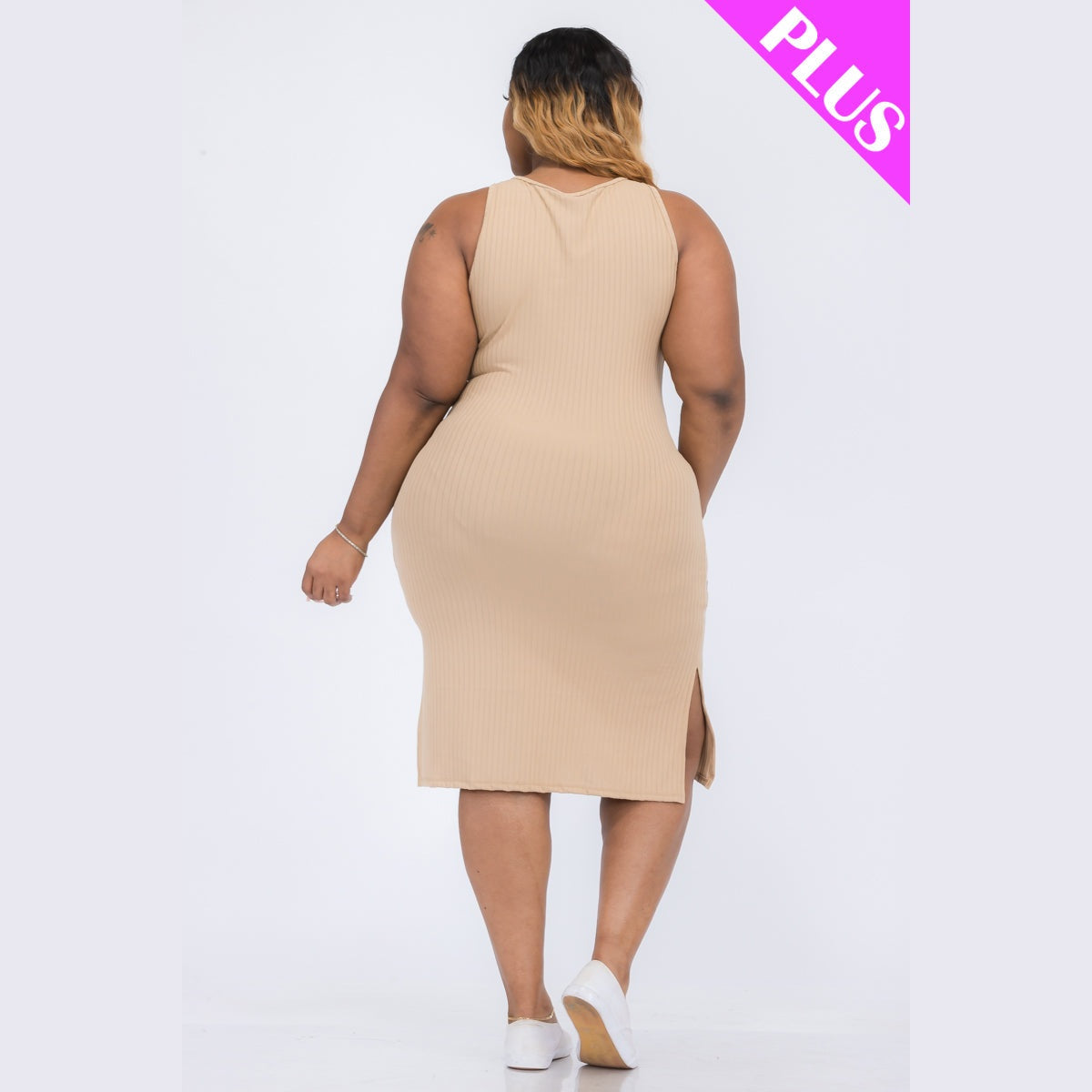 Plus Size Ribbed Side Slit Tank Dress