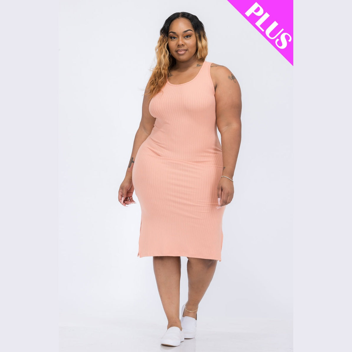 Plus Size Ribbed Side Slit Tank Dress