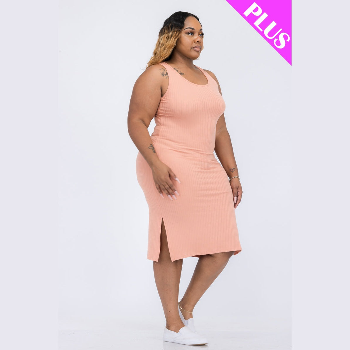 Plus Size Ribbed Side Slit Tank Dress