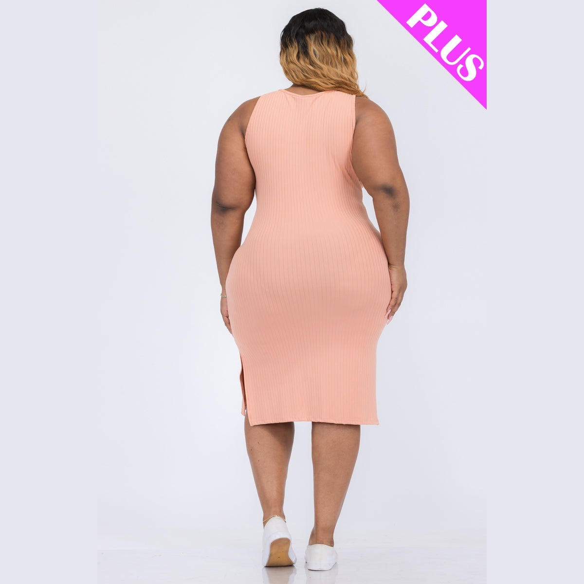 Plus Size Ribbed Side Slit Tank Dress