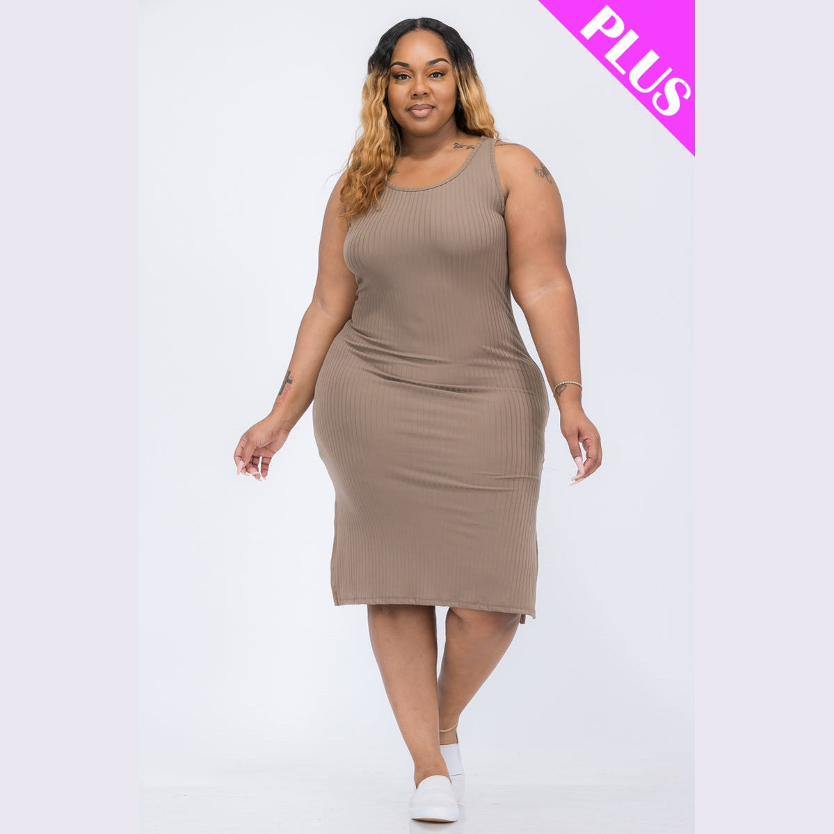 Plus Size Ribbed Side Slit Tank Dress