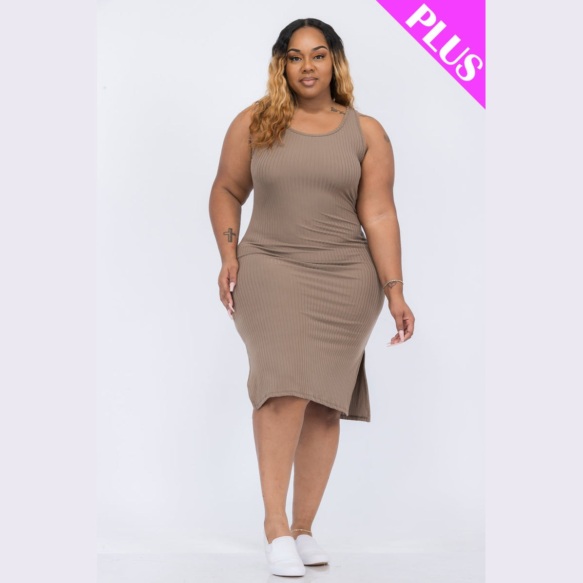 Plus Size Ribbed Side Slit Tank Dress