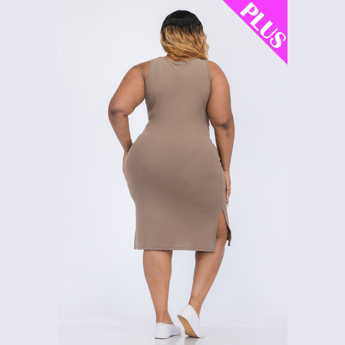 Plus Size Ribbed Side Slit Tank Dress