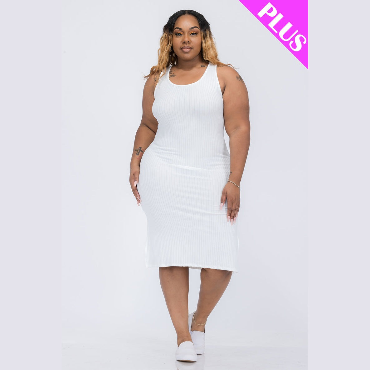Plus Size Ribbed Side Slit Tank Dress