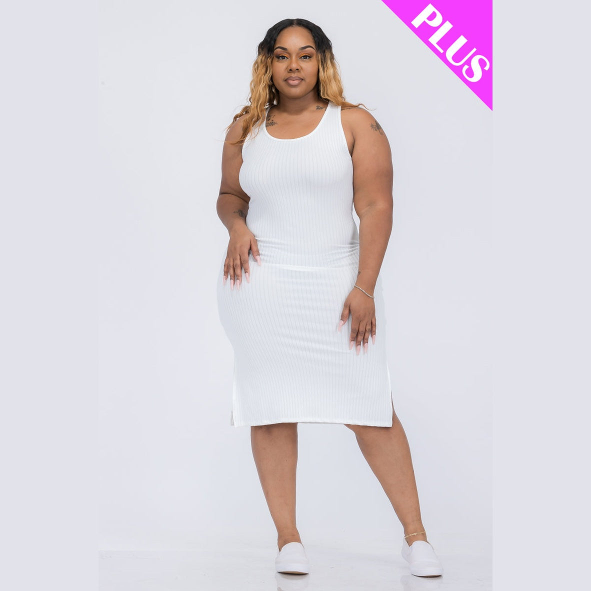 Plus Size Ribbed Side Slit Tank Dress