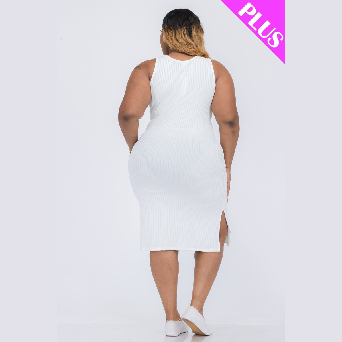 Plus Size Ribbed Side Slit Tank Dress