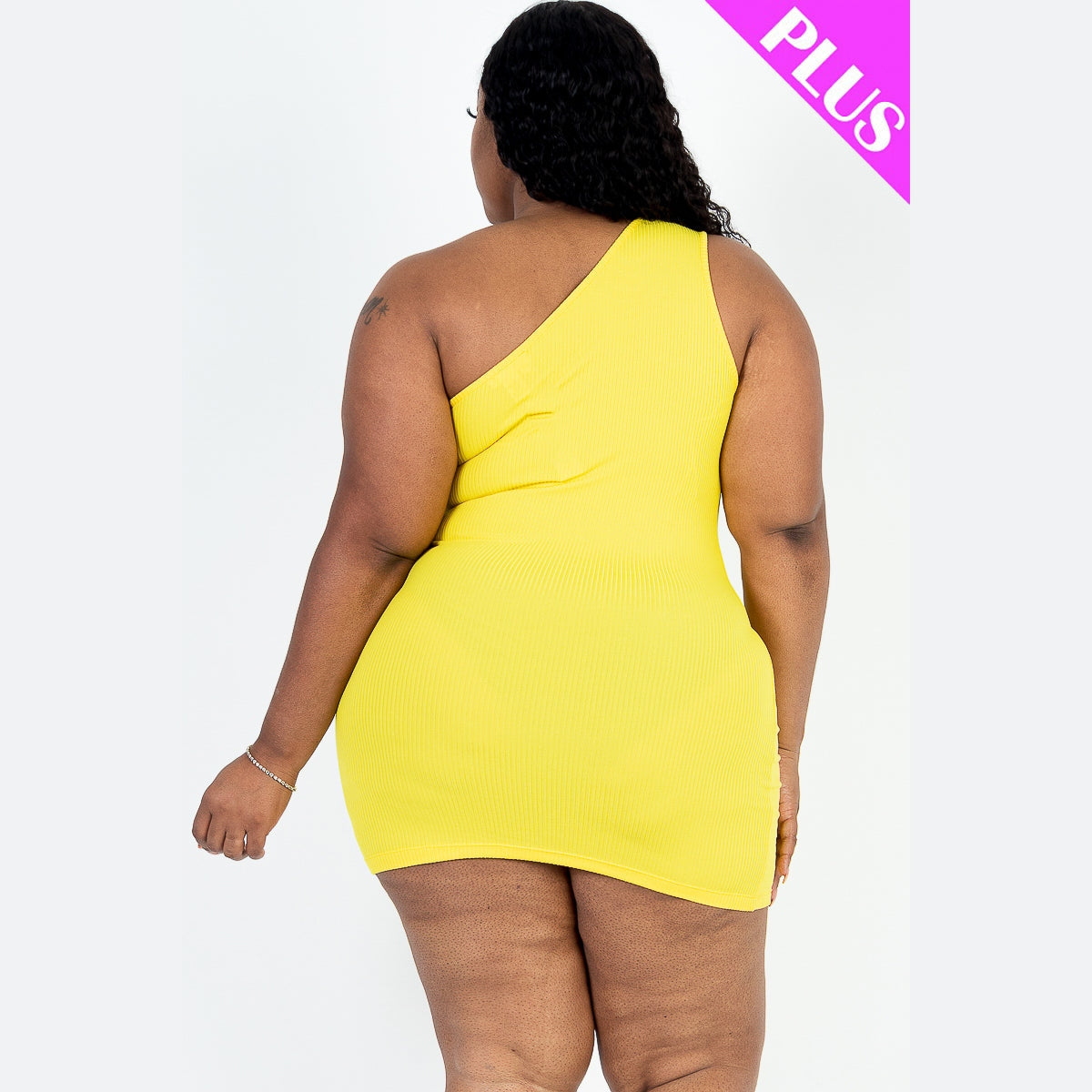 Plus Size Ribbed One Shoulder Cutout Front Casual Mini Bodycon Dress