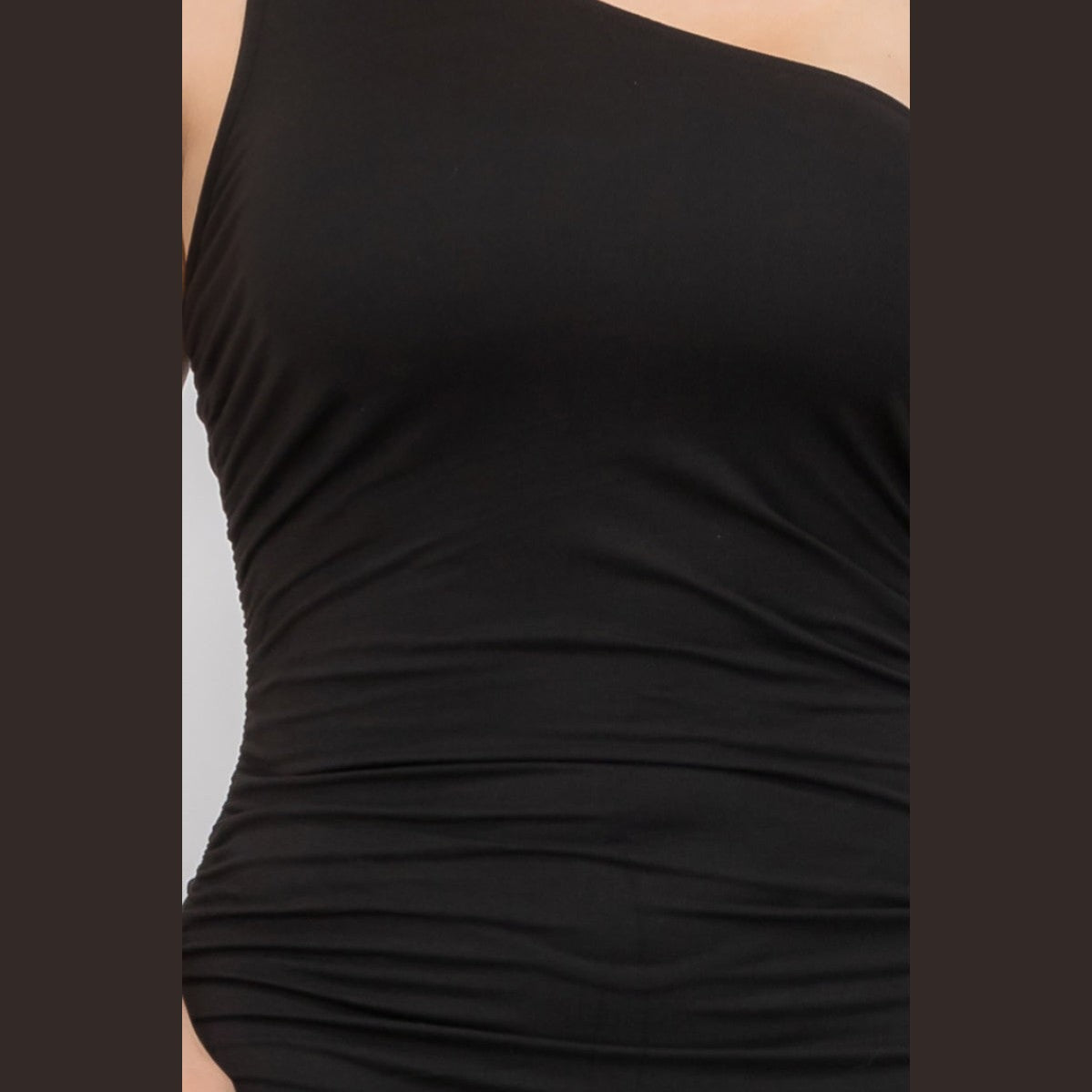 Plus Size Sexy Solid Color Ruched One Shoulder Midi Bodycon Dress