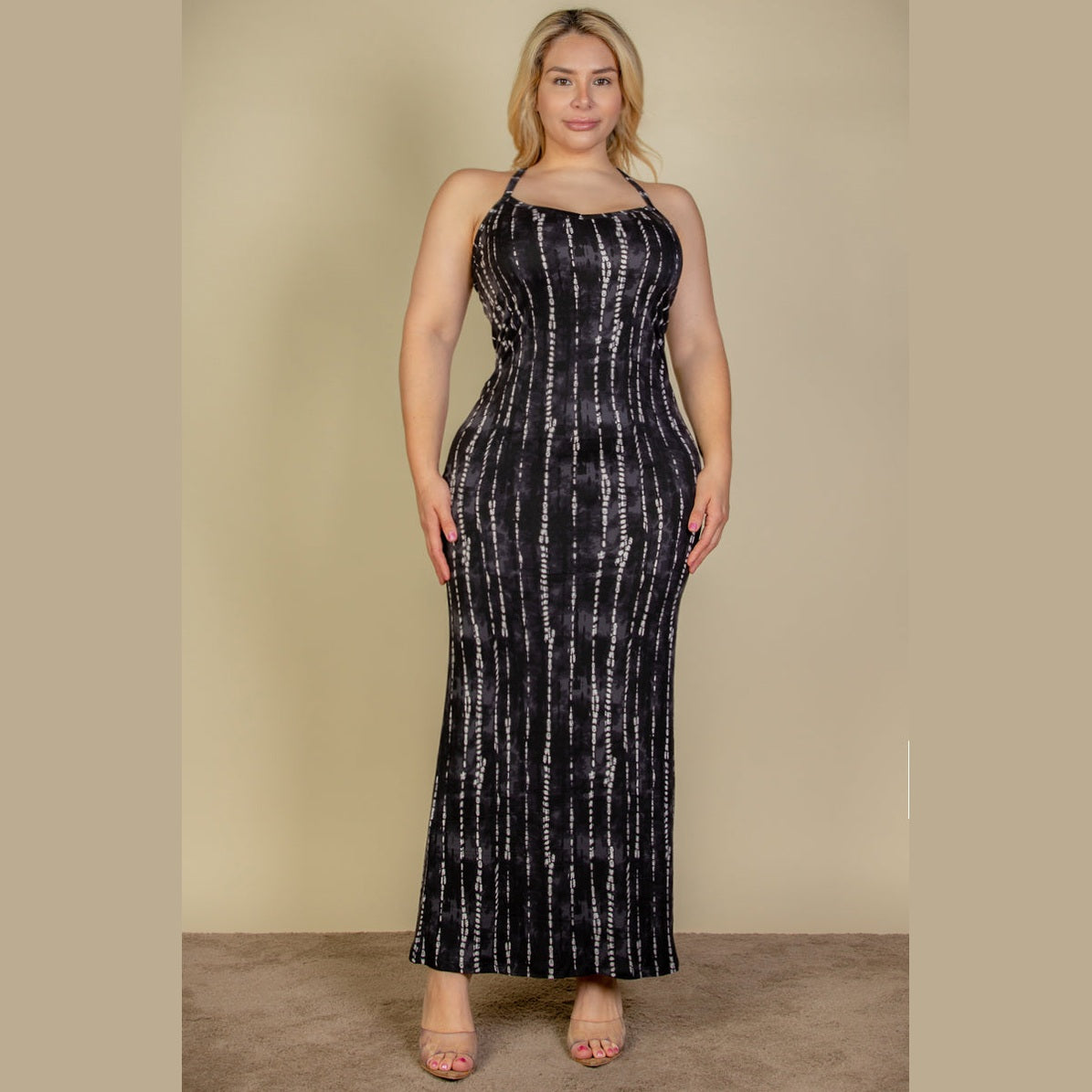 Plus Size Tie Dye Printed Cami Bodycon Maxi Dress