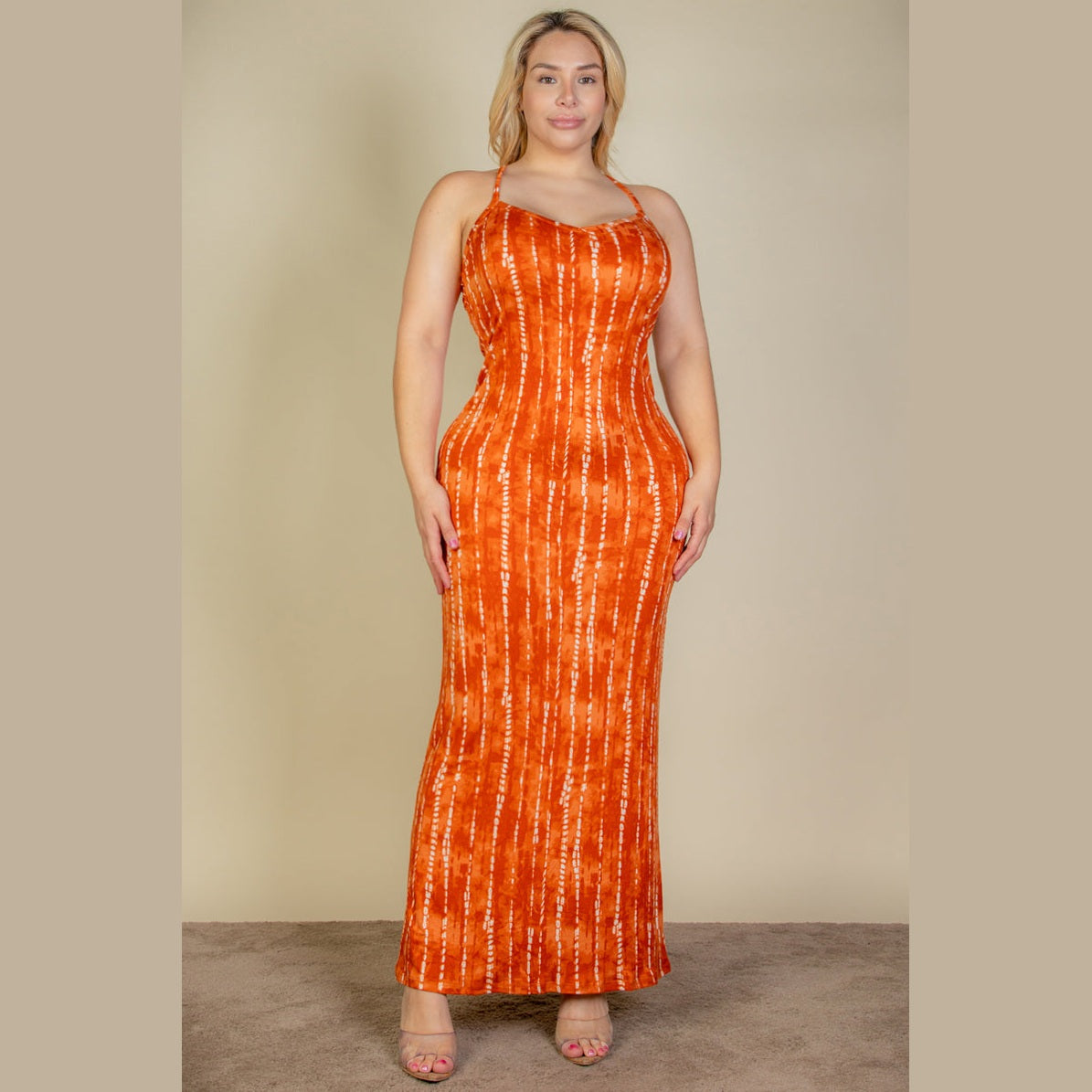 Plus Size Tie Dye Printed Cami Bodycon Maxi Dress