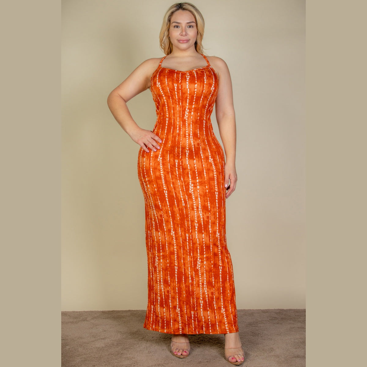 Plus Size Tie Dye Printed Cami Bodycon Maxi Dress