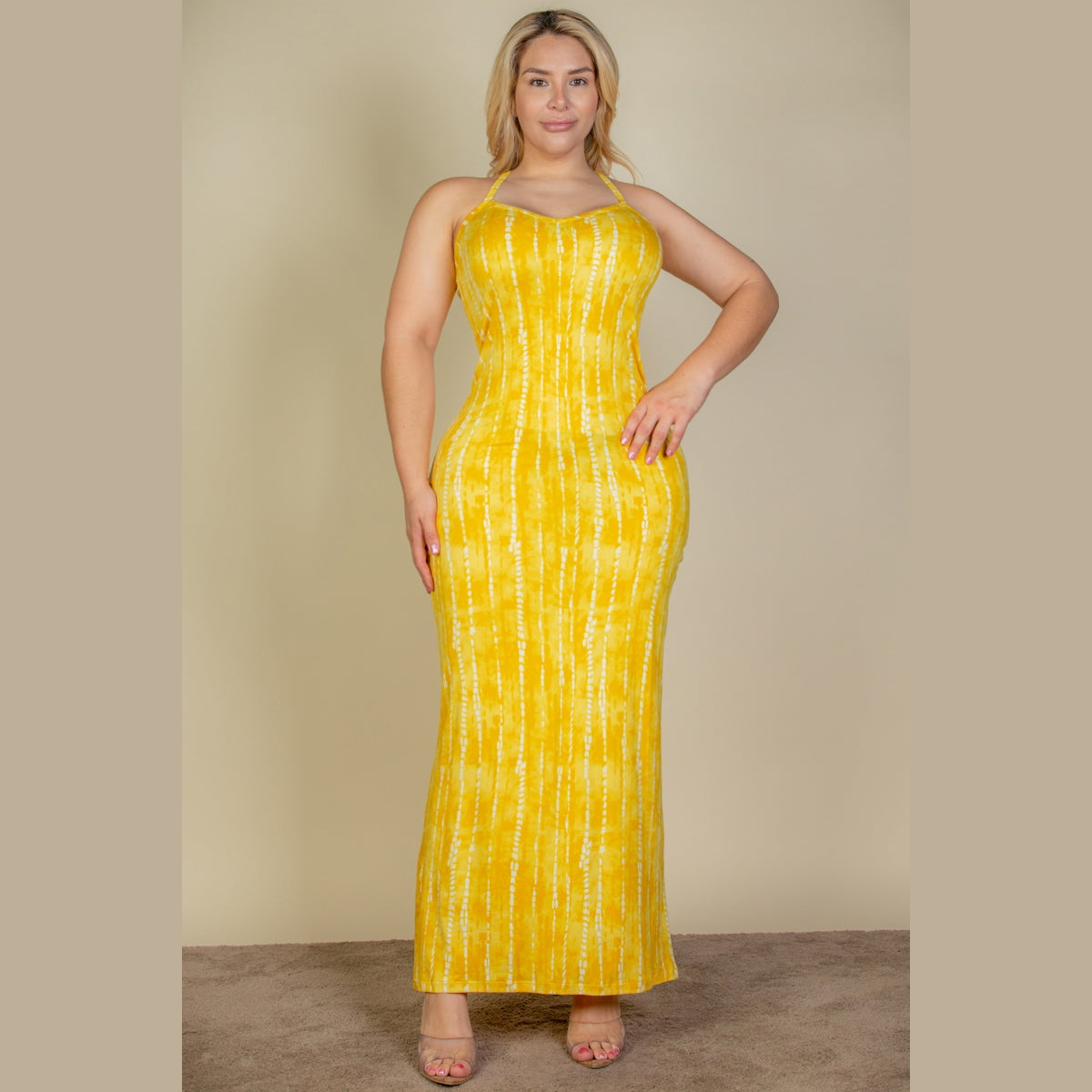 Plus Size Tie Dye Printed Cami Bodycon Maxi Dress
