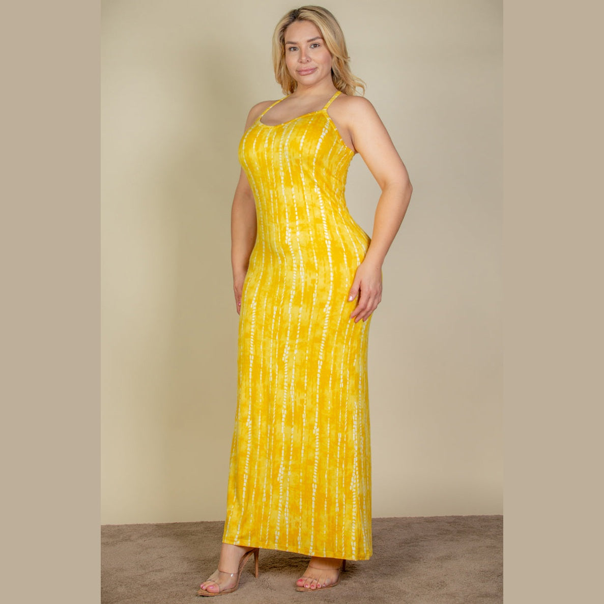 Plus Size Tie Dye Printed Cami Bodycon Maxi Dress