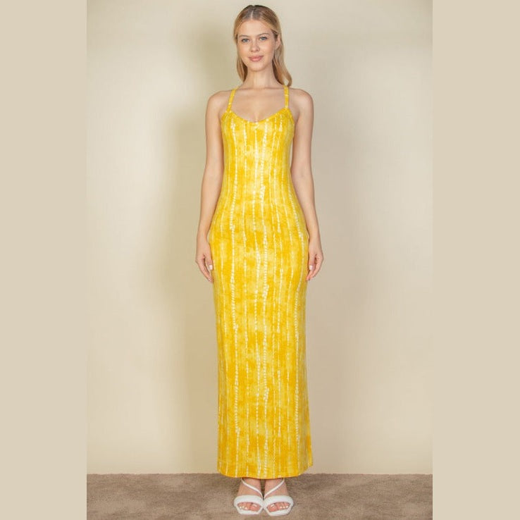 Tie Dye Printed Cami Bodycon Maxi Dress
