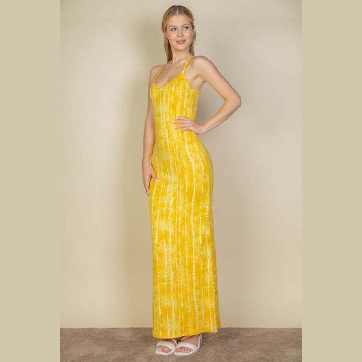 Tie Dye Printed Cami Bodycon Maxi Dress