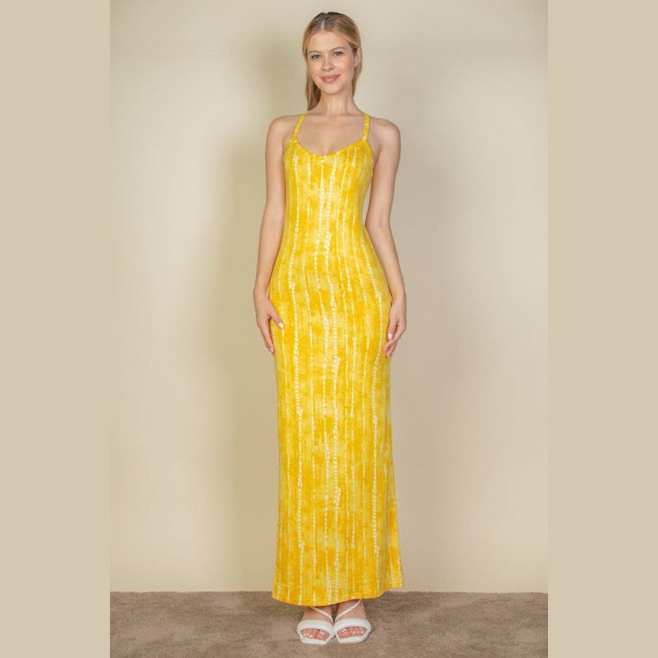 Tie Dye Printed Cami Bodycon Maxi Dress