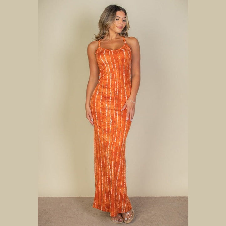 Tie Dye Printed Cami Bodycon Maxi Dress