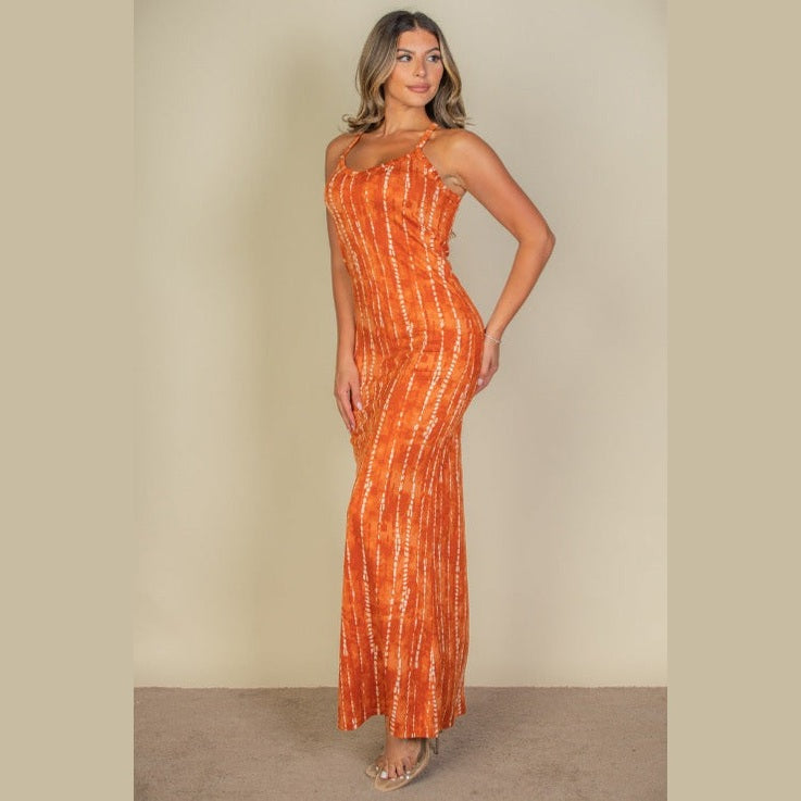 Tie Dye Printed Cami Bodycon Maxi Dress