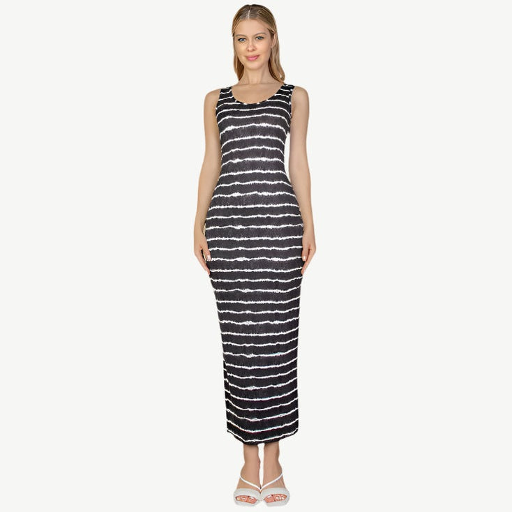 Tie Dye Printed Tank Bodycon Maxi Dress