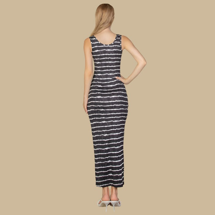Tie Dye Printed Tank Bodycon Maxi Dress