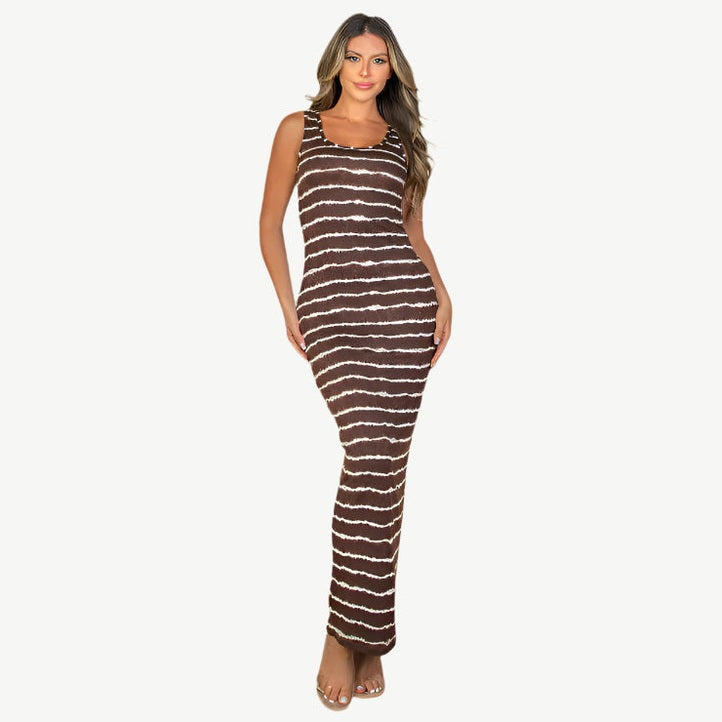 Tie Dye Printed Tank Bodycon Maxi Dress