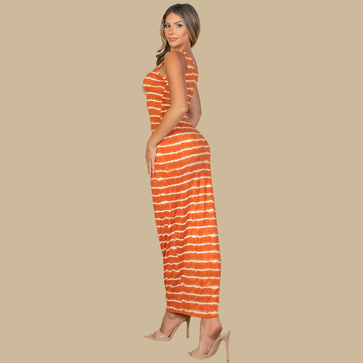 Tie Dye Printed Tank Bodycon Maxi Dress