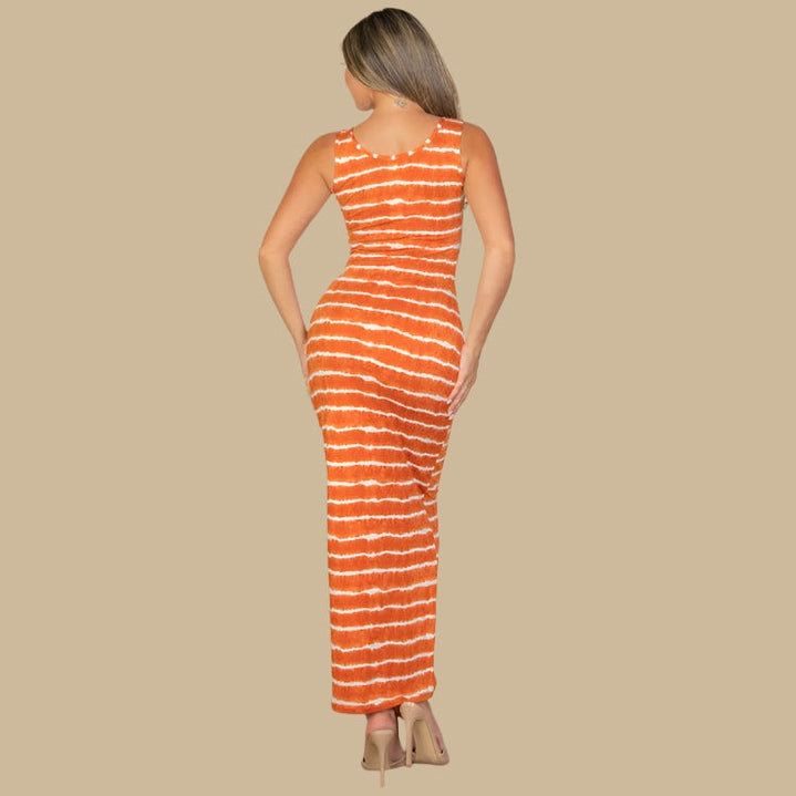 Tie Dye Printed Tank Bodycon Maxi Dress
