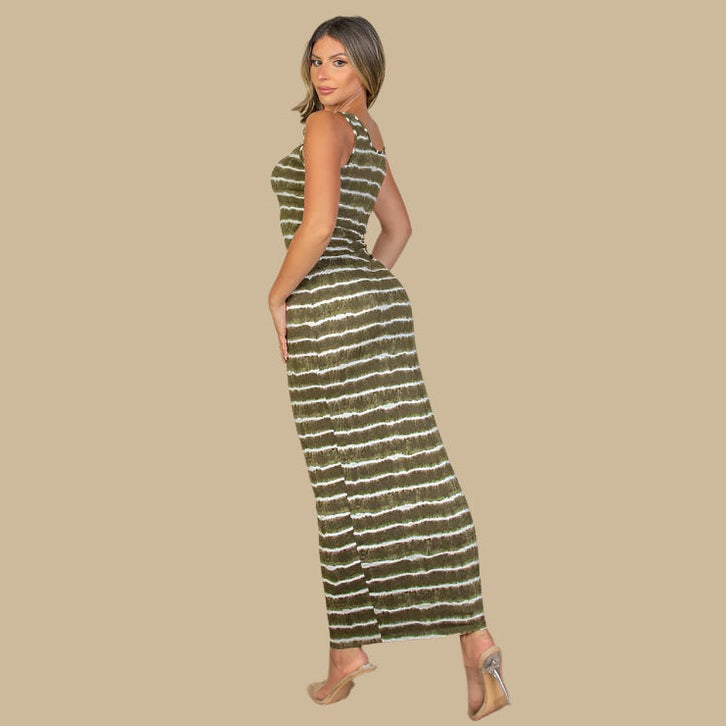 Tie Dye Printed Tank Bodycon Maxi Dress