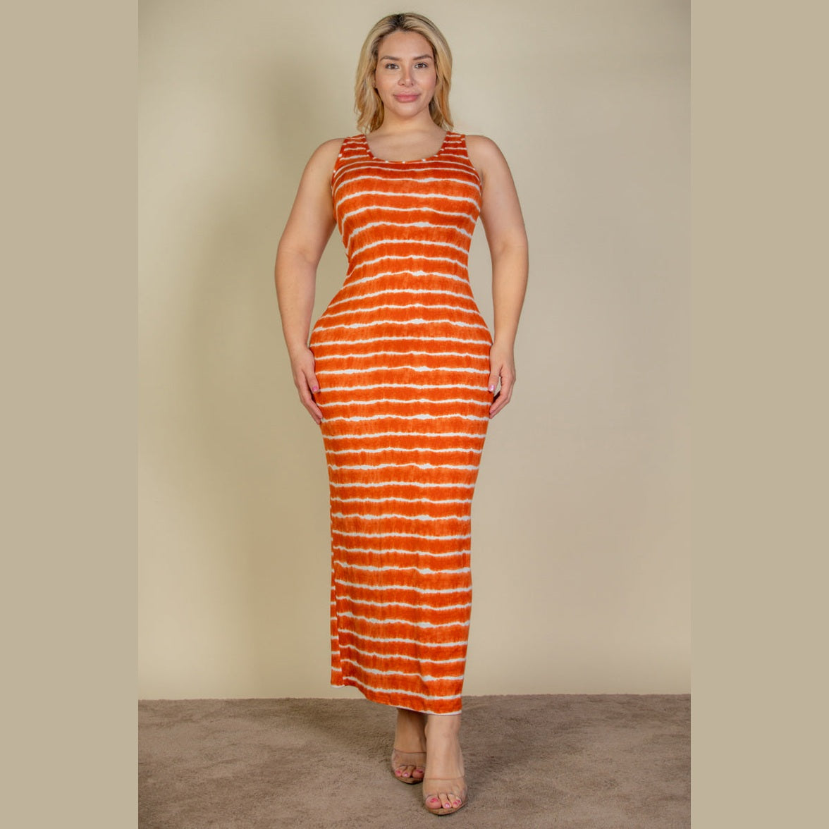 Plus Size Tie Dye Printed Tank Bodycon Maxi Dress