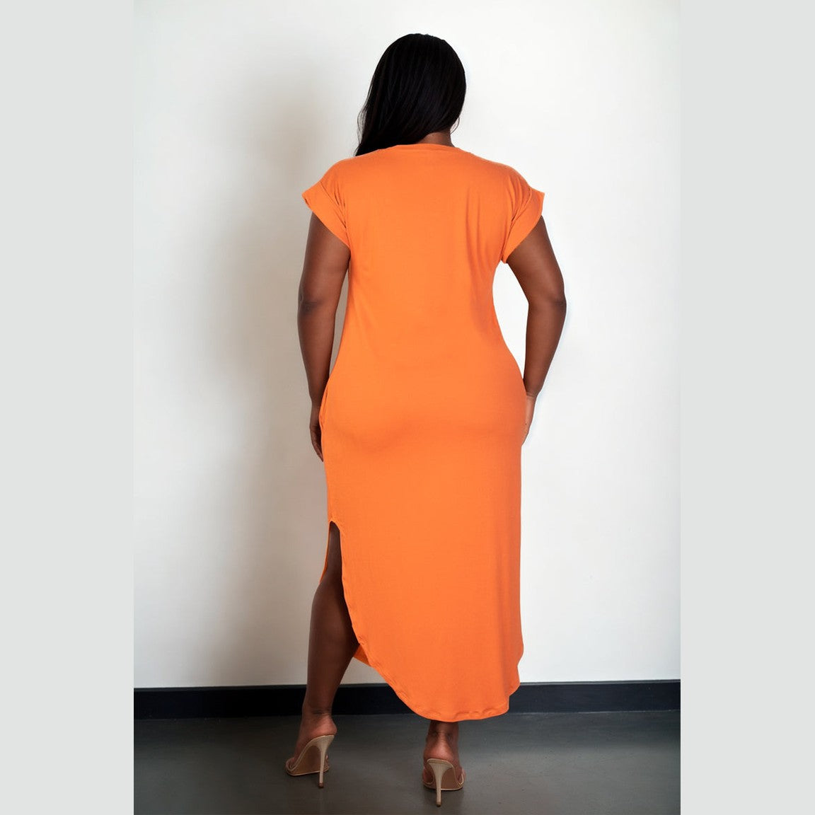 Plus Size Hidden Pocket Batwing Sleeve V Neck Long Dress