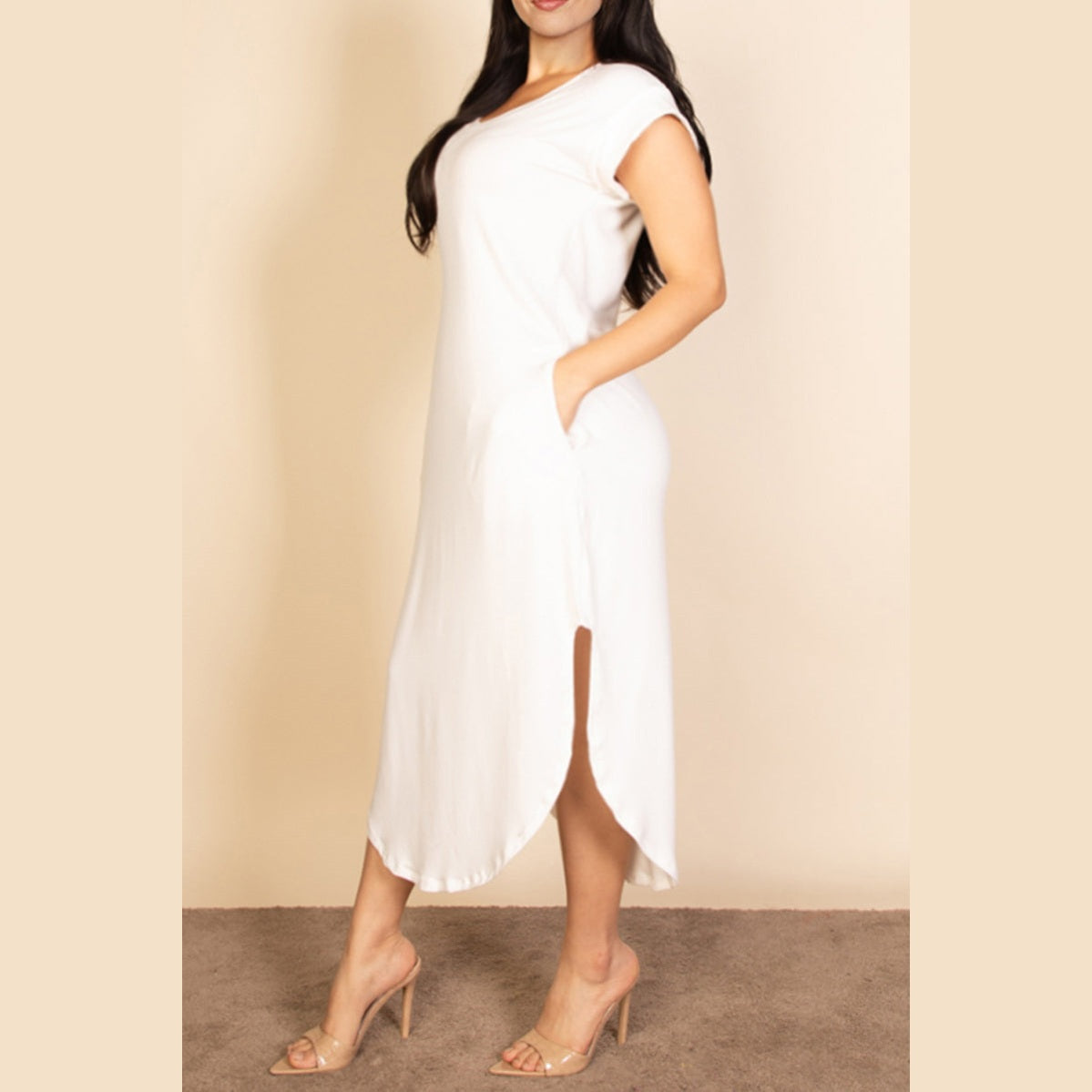 Plus Size Hidden Pocket Batwing Sleeve V Neck Long Dress