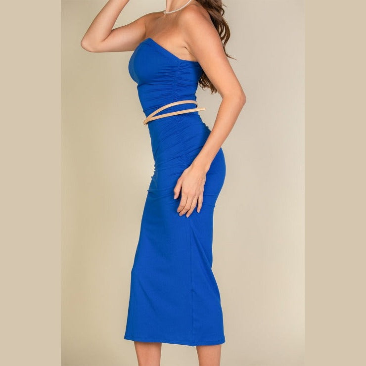 Solid Bodycon Split Hem Tube Dress