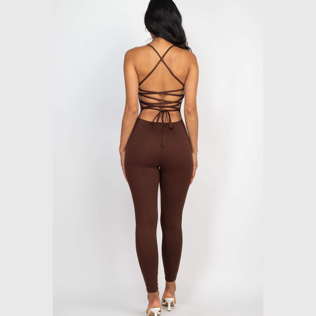 Criss-Cross Open Back Bodycon Jumpsuit