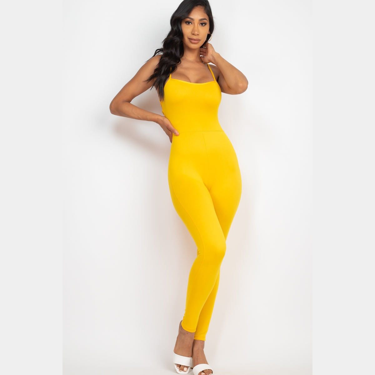 Criss-Cross Open Back Bodycon Jumpsuit