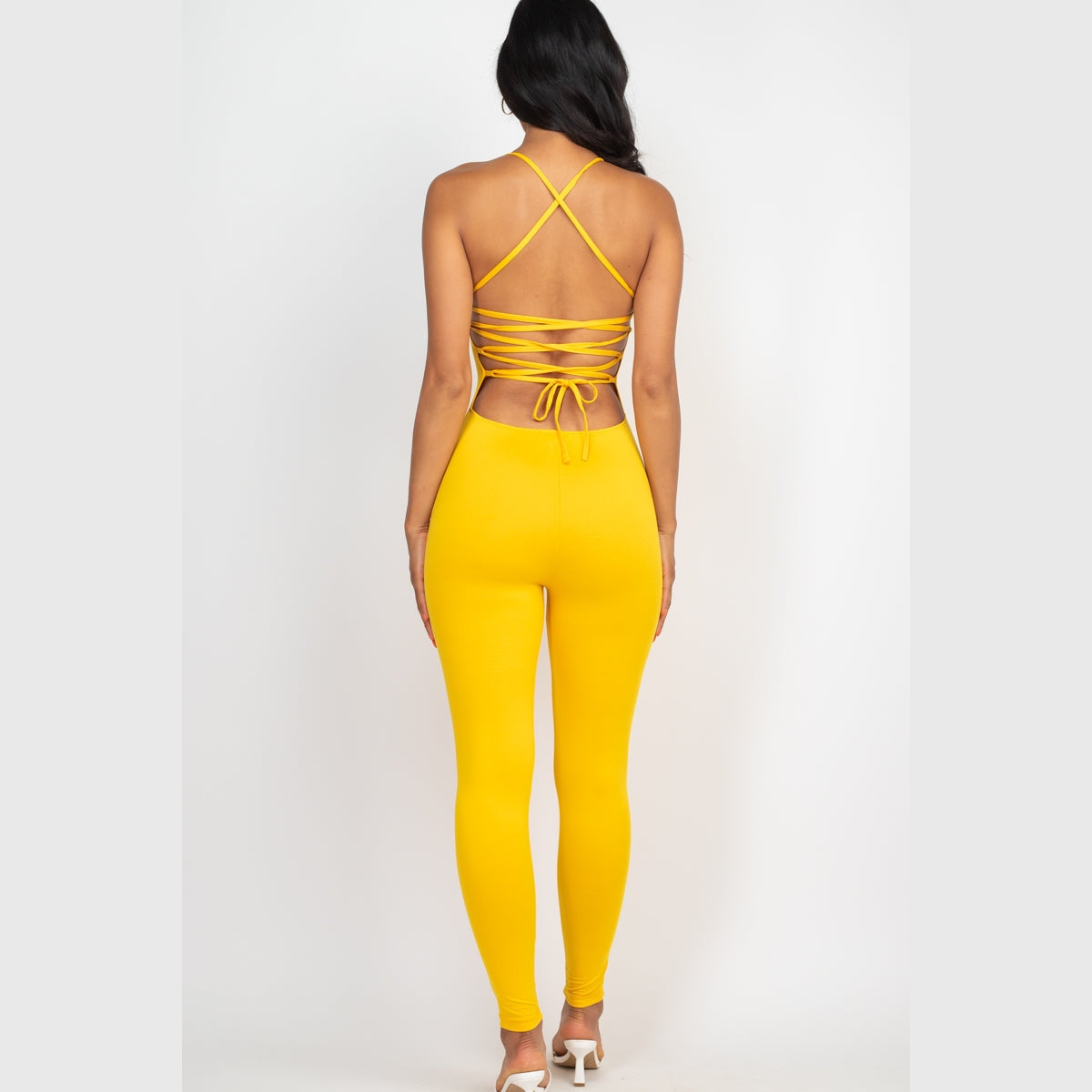 Criss-Cross Open Back Bodycon Jumpsuit
