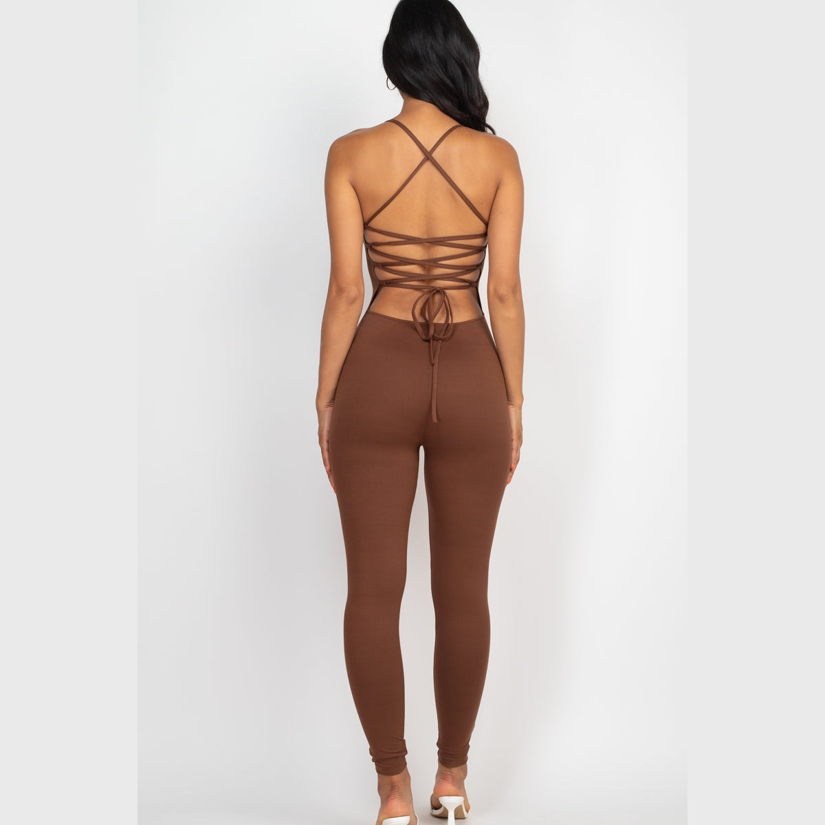 Criss-Cross Open Back Bodycon Jumpsuit
