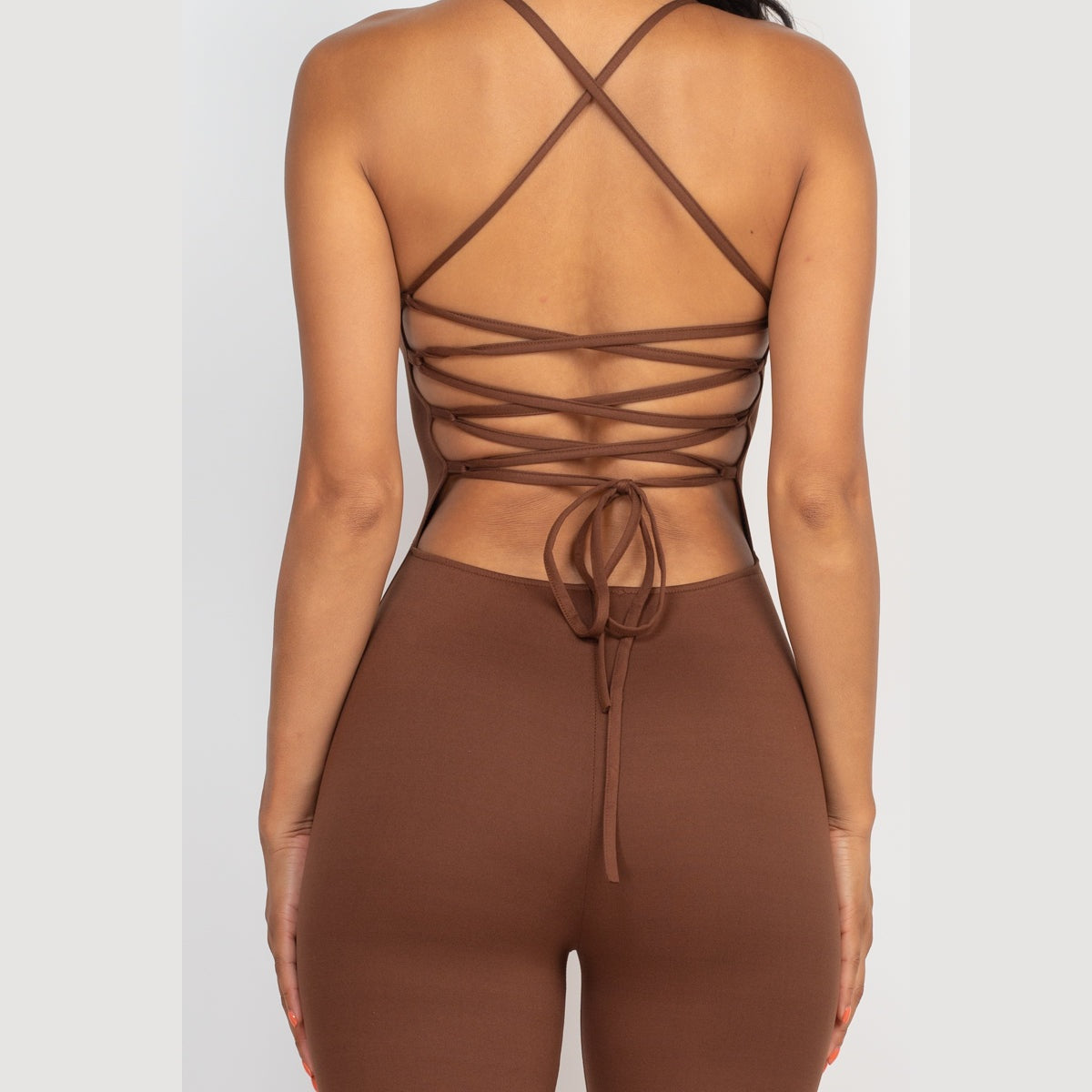 Criss-Cross Open Back Bodycon Jumpsuit