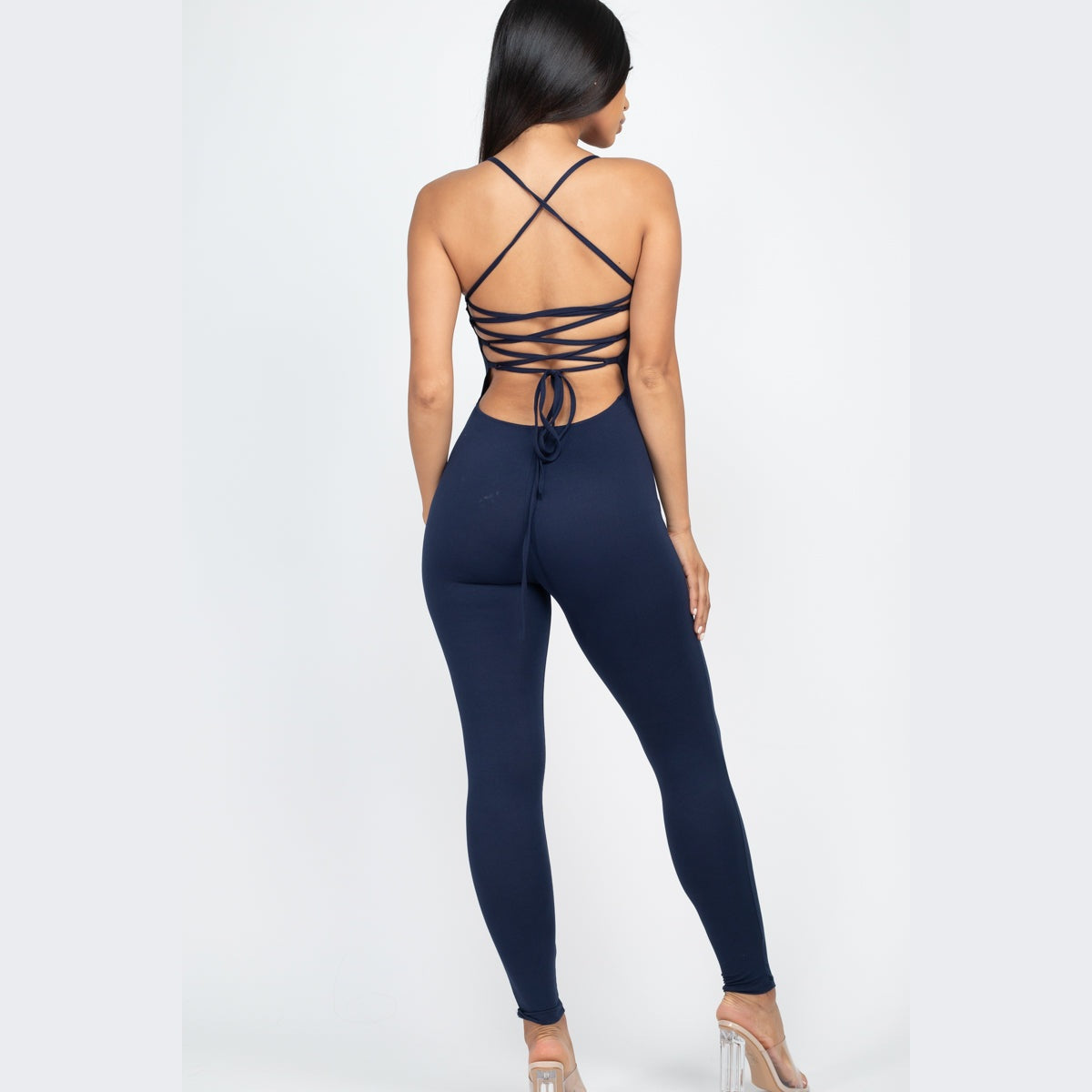 Criss-Cross Open Back Bodycon Jumpsuit